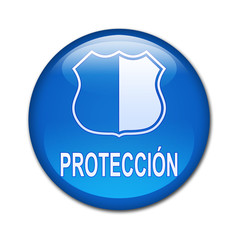 Boton brillante simbolo y texto PROTECCION