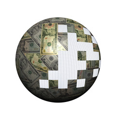 American dollars sphere with missing pieces illustration