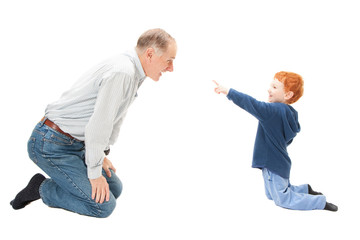Boy child having fun with grandfather