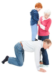 Grandparents having fun with boy grandchild