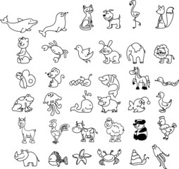 Набор детских иконы животное, черно-белой окраской