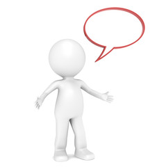 3D Little Human Character with Speech Bubble for Copy Space