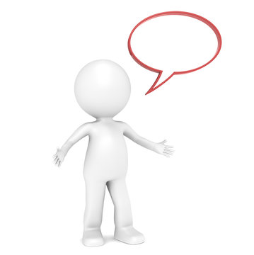 3D Little Human Character with Speech Bubble for Copy Space