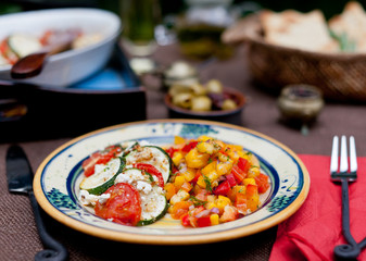 Baked Tomatoes and Zucchini with Peach Salsa