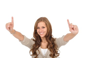 Studentin hebt Finger