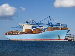 A container cargo Ship in a harbour