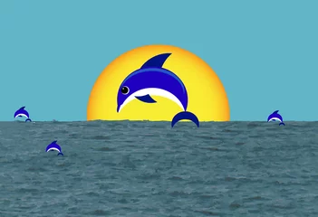 Raamstickers Dolfijn over de zee © Xit-Olga