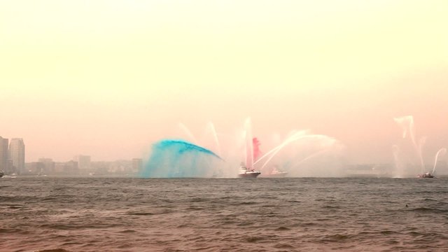 Water spraying fireboat