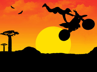 Ilustração - salto de moto no final da tarde