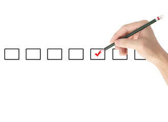 Hand choosing one of three options