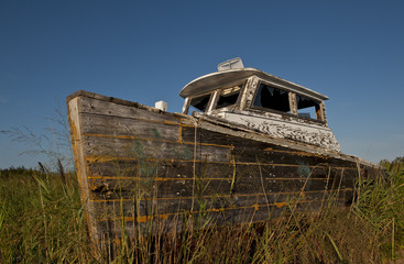 Shipwrecked boat on Tangier Island.