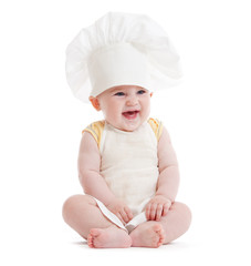 Happy little boy with cook hat isolated