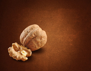 walnut on background cork