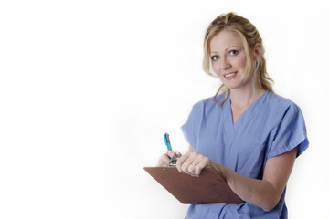 Friendly nurse holding chart