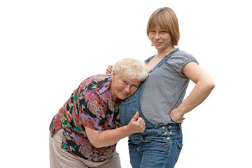Großmutter und Enkelin warten auf den Urenkel