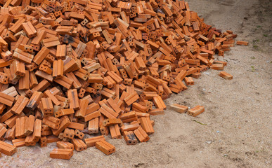 red  bricks in construction site