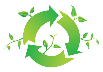 Recycle sign with branch and leaves