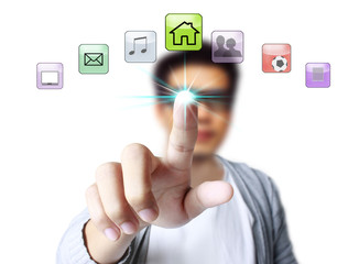 hand pushing on a touch screen interface