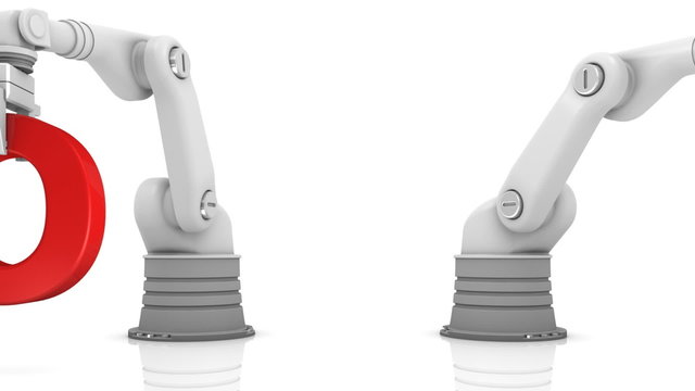 Industrial robotic arms building JOBS word
