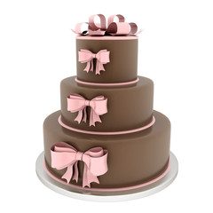 A beautiful wedding cake on a white background
