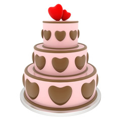 A beautiful wedding cake on a white background