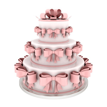 A beautiful wedding cake on a white background
