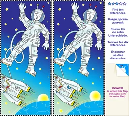 Papier Peint photo Lavable Cosmos Trouvez le puzzle visuel des différences - astronaute dans l& 39 espace