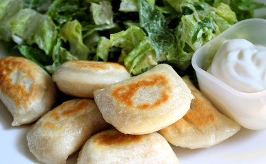 Perogies With Side Salad & Sour Cream