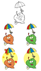 Leaf Cartoon Character With Umbrella