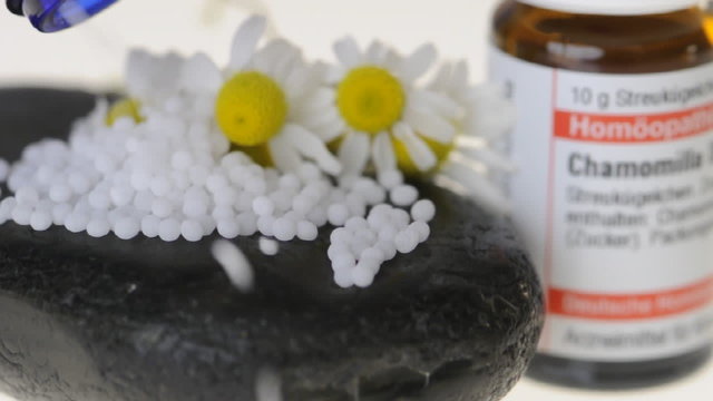 Globuli auf Stein mit Kamille chamomilla