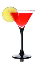 Red cocktail with  lime isolated on white