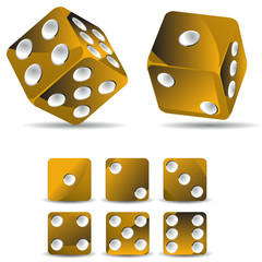 set of golden dices isolated on white background