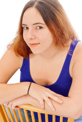 Happy Female in Blue Tanktop Smiling at Camera