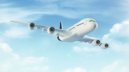 Passenger plane in the blue sky with clouds