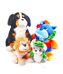 Plush toy animals isolated on a white background