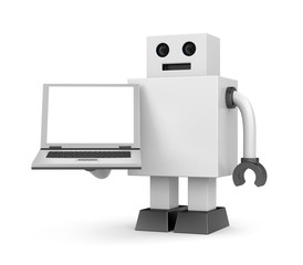 Robot businessman with notebook