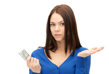unhappy woman with euro cash money