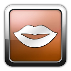 Bronze Glossy Square Icon "Mouth / Lips Symbol"
