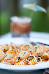Striped pasta with shrimps