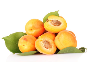 Naklejka na ściany i meble apricots with leaves isolated on white