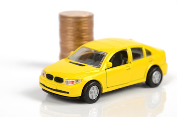 Yellow car and coins