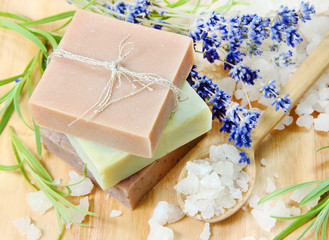 Stack of Herbal Homemade Soap with Lavender and Sea Salt