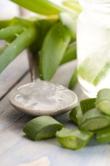 aloe vera juice with fresh leaves