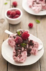 Yogurt, raspberry ice cream