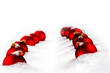 Christmas  and red glass ball on snow