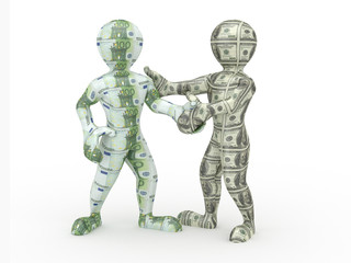 Cooperation euro and dollar. Conceptual image