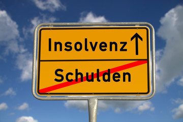 Deutsches Ortsschild Schulden Insolvenz