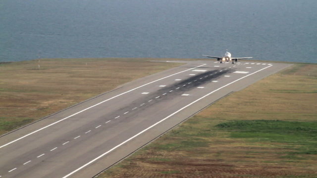landing plane near the sea