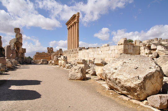 Jupiter's temple ancient Roman columns; Baalbek; Lebanon