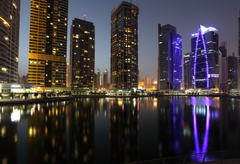 Jumeirah Lake Towers at night. Dubai